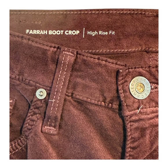 AG Jeans Farrah Boot Crop High Rise Corduroy Pants Burgundy Size 4 (26) NWT - Picture 3 of 8
